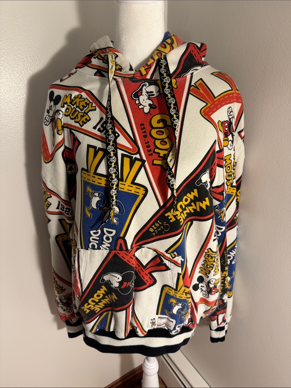 Disney Characters Patchwork Hooded Sweatshirt - White/Red/Blue